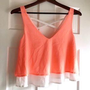 Cropped neon white and pink/ peach top XS